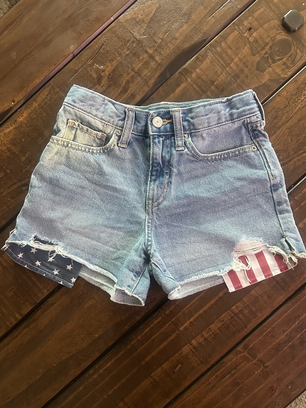 Old Navy Light Blue Denim Shorts with Flag Accent